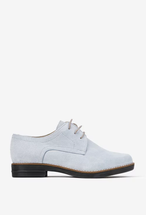 Pantofi dama Oxford bleu din piele intoarsa