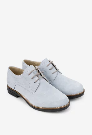 Pantofi dama Oxford bleu din piele intoarsa