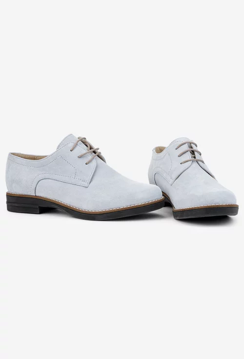 Pantofi dama Oxford bleu din piele intoarsa
