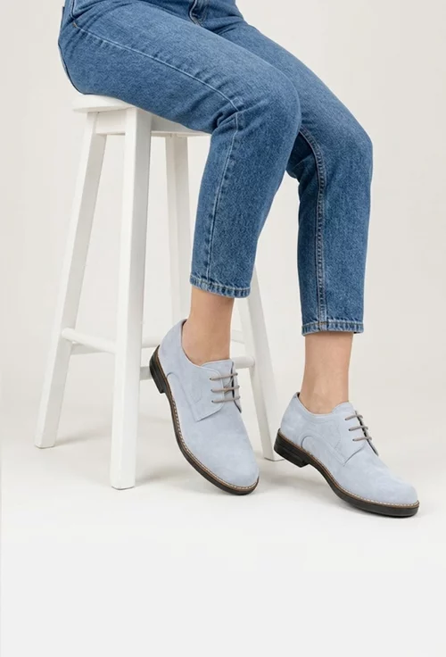Pantofi dama Oxford bleu din piele intoarsa