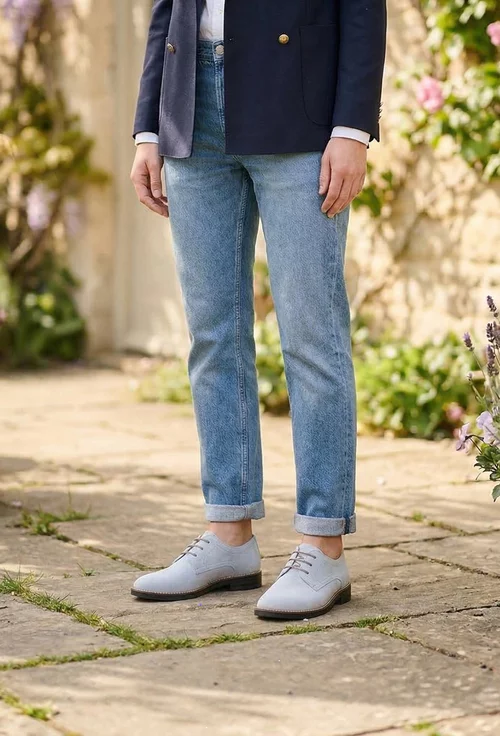 Pantofi dama Oxford bleu din piele intoarsa