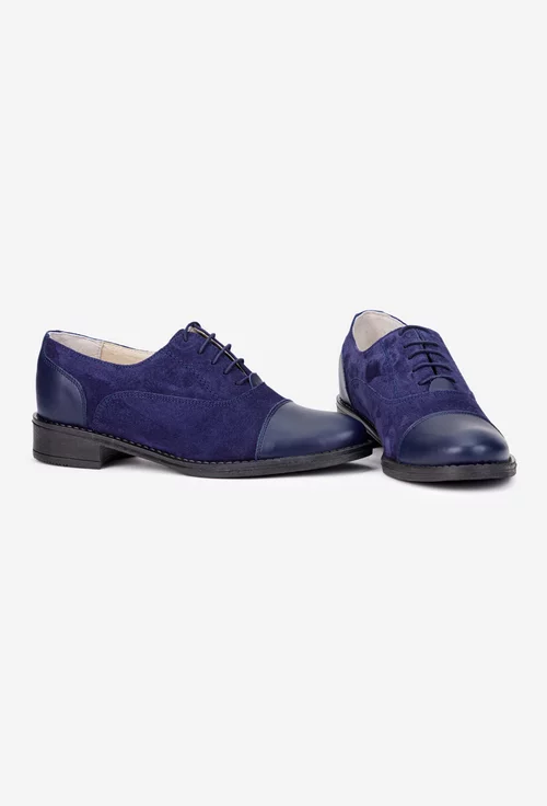 Pantofi dama Oxford bleumarin din piele intoarsa