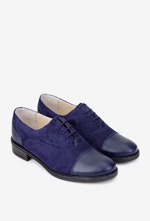 Pantofi dama Oxford bleumarin din piele intoarsa