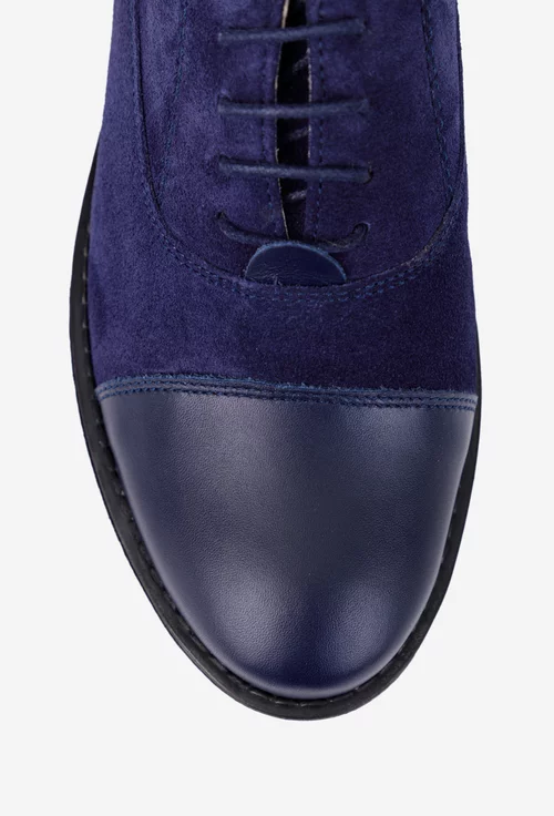 Pantofi dama Oxford bleumarin din piele intoarsa