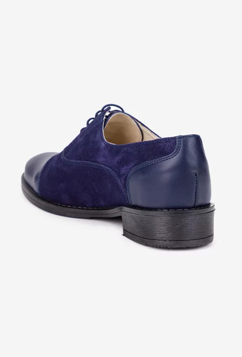 Pantofi dama Oxford bleumarin din piele intoarsa