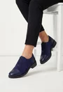 Pantofi dama Oxford bleumarin din piele intoarsa