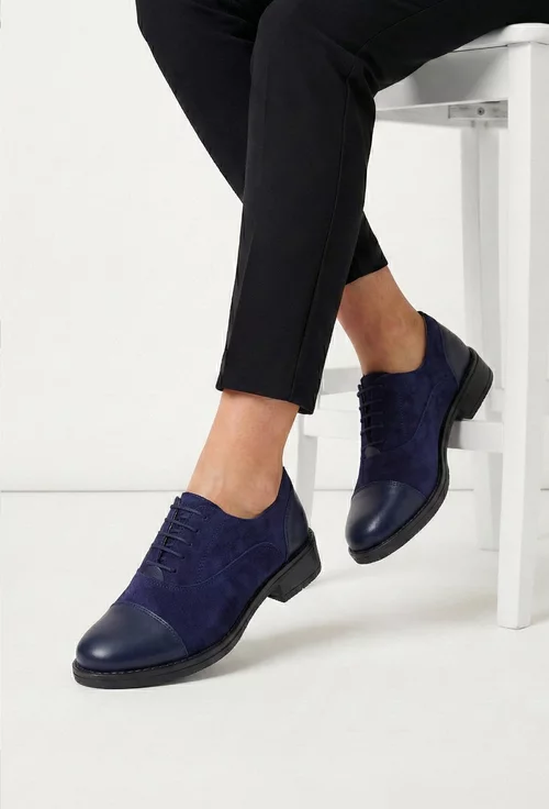 Pantofi dama Oxford bleumarin din piele intoarsa
