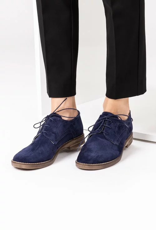 Pantofi dama Oxford bleumarin din piele naturala intoarsa picture - 3