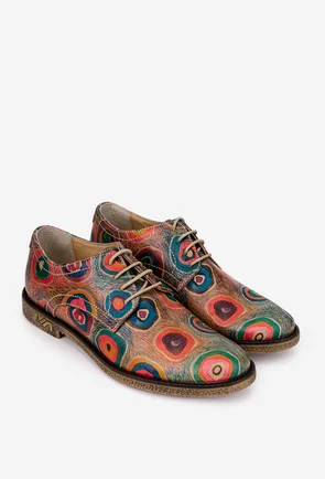 Pantofi dama Oxford din piele naturala cu imprimeu multicolor