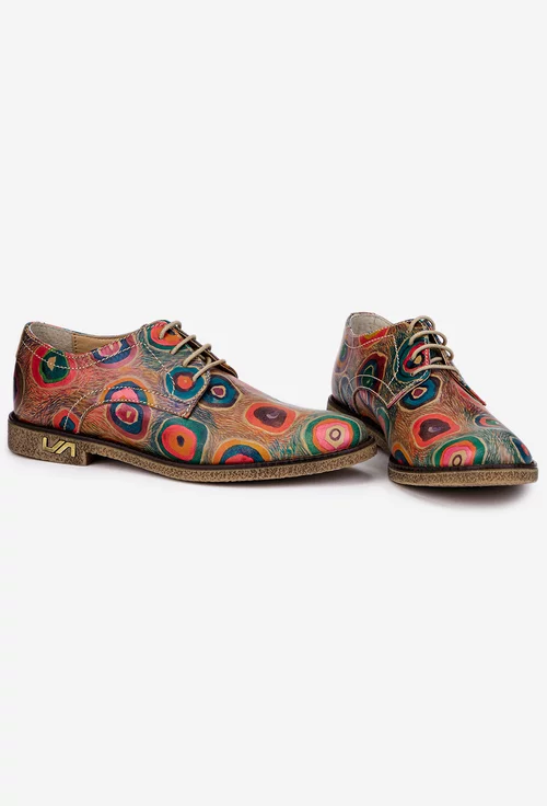 Pantofi dama Oxford din piele naturala cu imprimeu multicolor
