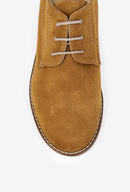 Pantofi dama Oxford maro deschis din piele intoarsa