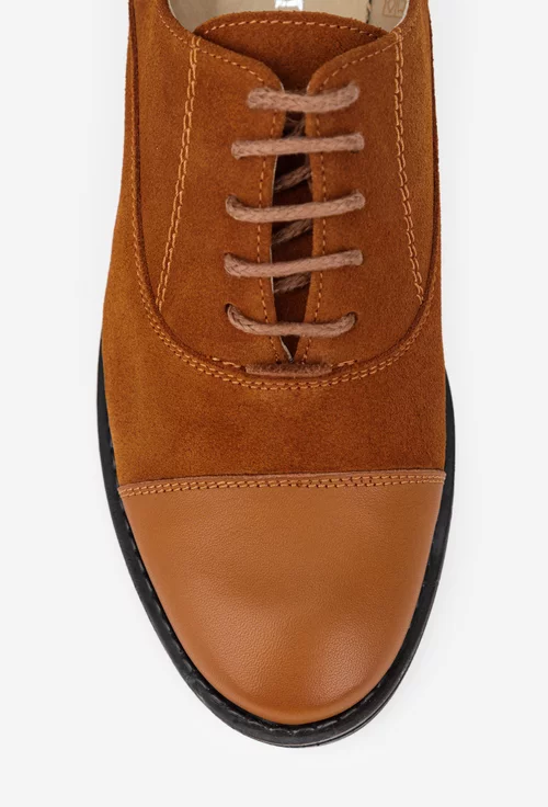 Pantofi dama Oxford maro din piele intoarsa