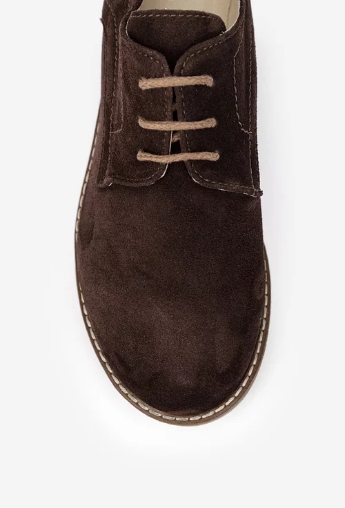 Pantofi dama Oxford maro din piele intoarsa