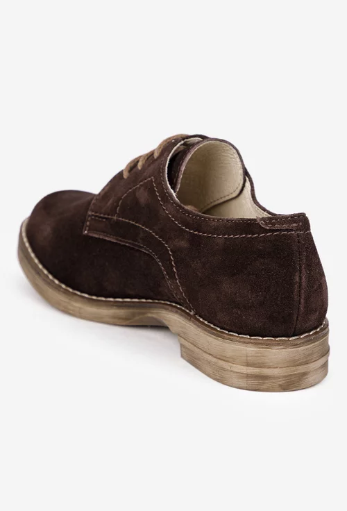 Pantofi dama Oxford maro din piele intoarsa