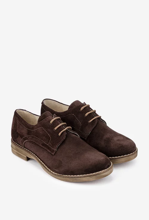 Pantofi dama Oxford maro din piele intoarsa