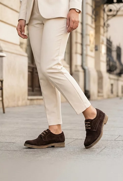 Pantofi dama Oxford maro din piele intoarsa