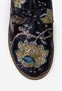 Pantofi dama Oxford negri din piele cu model floral multicolor