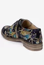 Pantofi dama Oxford negri din piele cu model floral multicolor