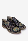 Pantofi dama Oxford negri din piele cu model floral multicolor