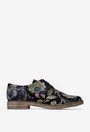Pantofi dama Oxford negri din piele cu model floral multicolor