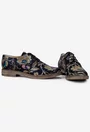 Pantofi dama Oxford negri din piele cu model floral multicolor