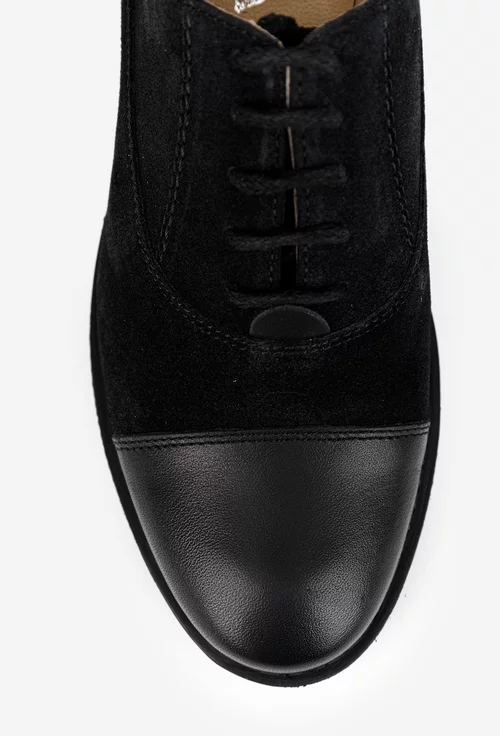 Pantofi dama Oxford negri din piele intoarsa