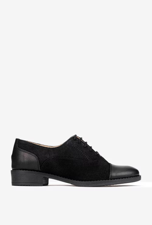 Pantofi dama Oxford negri din piele intoarsa
