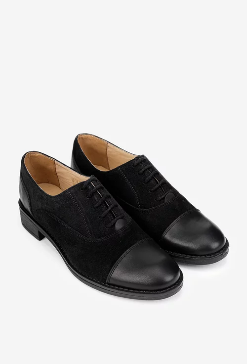 Pantofi dama Oxford negri din piele intoarsa