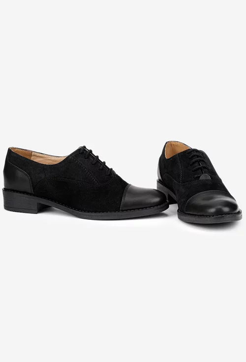 Pantofi dama Oxford negri din piele intoarsa