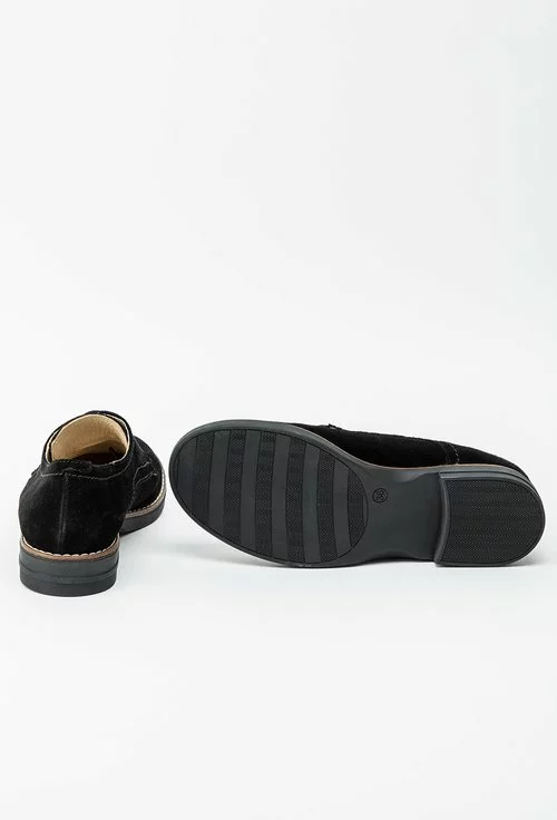 Pantofi dama Oxford negri din piele intoarsa