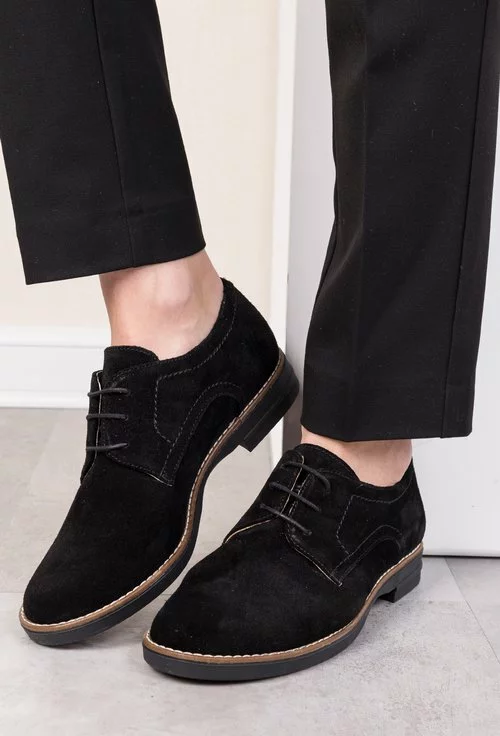 Pantofi dama Oxford negri din piele intoarsa