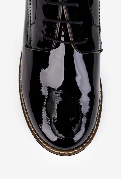 Pantofi dama Oxford negri din piele lacuita