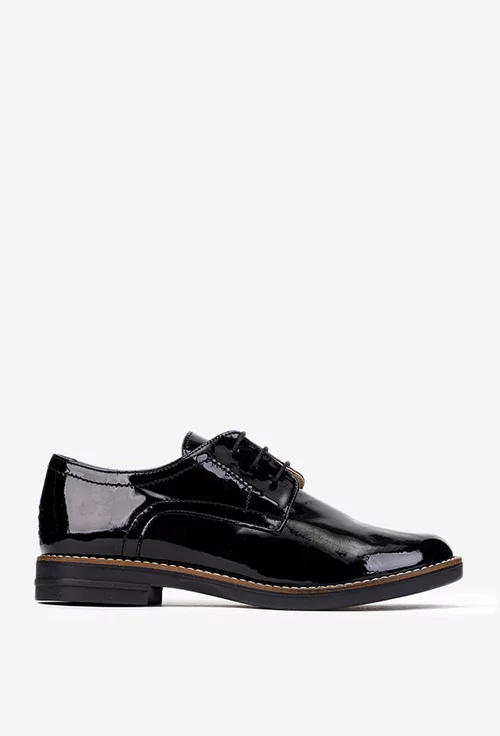 Pantofi dama Oxford negri din piele lacuita