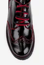 Pantofi dama Oxford negri din piele lacuita cu detalii rosii