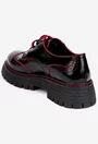 Pantofi dama Oxford negri din piele lacuita cu detalii rosii