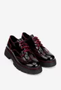 Pantofi dama Oxford negri din piele lacuita cu detalii rosii
