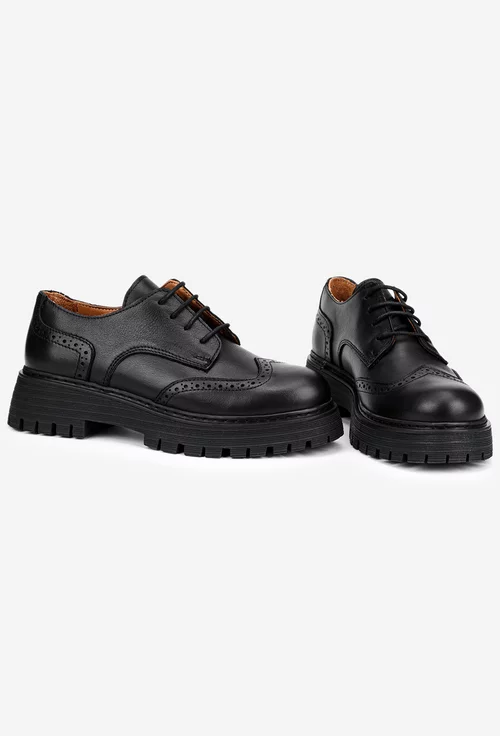 Pantofi dama Oxford negri din piele naturala