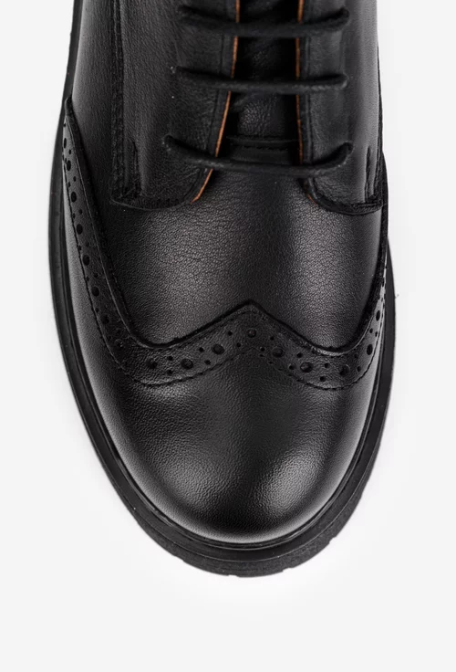 Pantofi dama Oxford negri din piele naturala