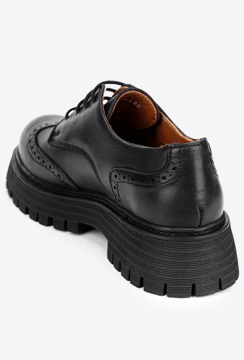 Pantofi dama Oxford negri din piele naturala