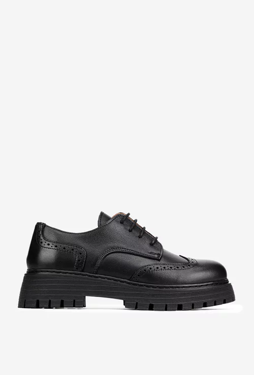 Pantofi dama Oxford negri din piele naturala