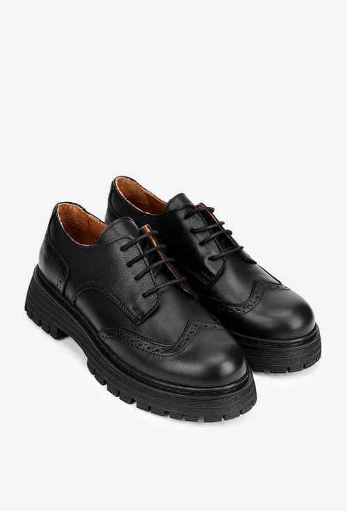 Pantofi dama Oxford negri din piele naturala