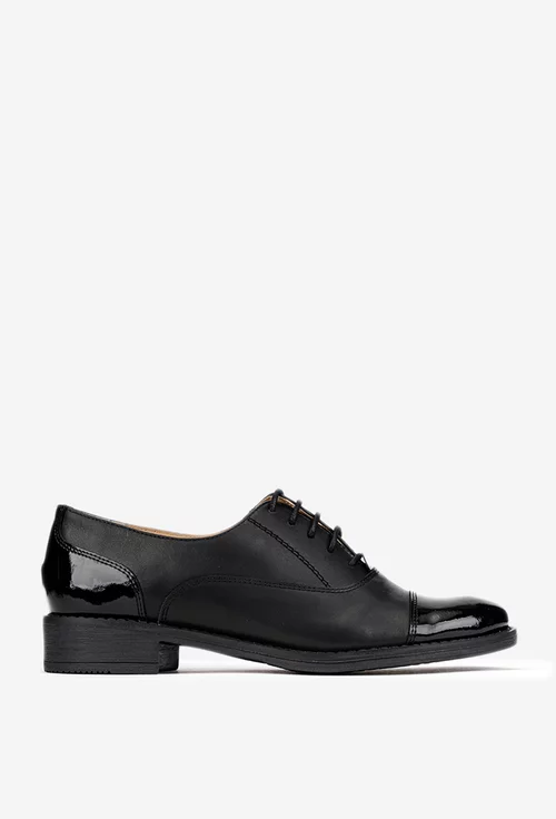 Pantofi dama Oxford negri din piele naturala