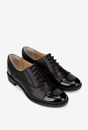 Pantofi dama Oxford negri din piele naturala