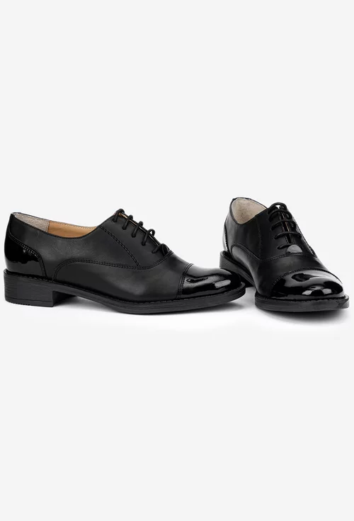 Pantofi dama Oxford negri din piele naturala
