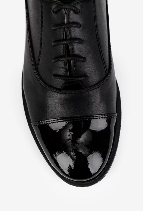 Pantofi dama Oxford negri din piele naturala