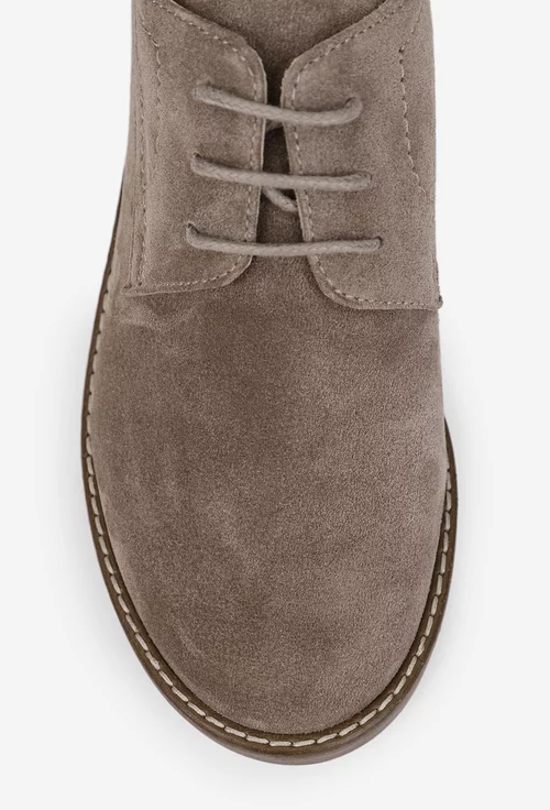 Pantofi dama Oxford taupe din piele intoarsa