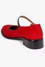 Pantofi dama rosii din piele intoarsa cu bareta si toc mic