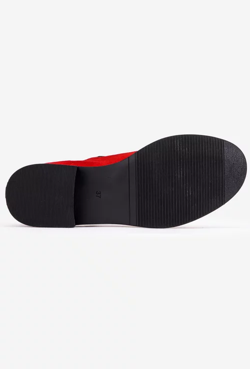 Pantofi dama rosii din piele intoarsa cu bareta si toc mic