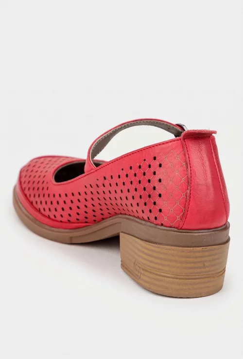 Pantofi dama rosii din piele naturala perforata