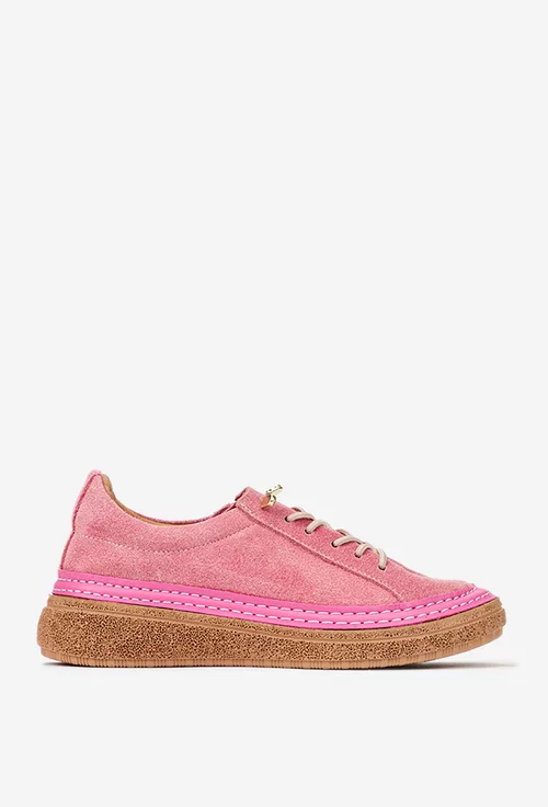 Pantofi dama roz din piele intoarsa